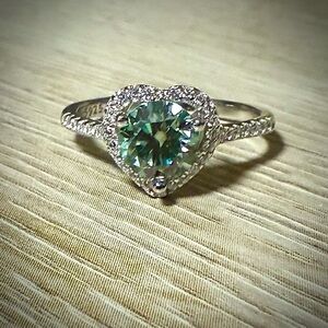 Elegant 1 Ct. Green Moissanite Heart Ring Size 7